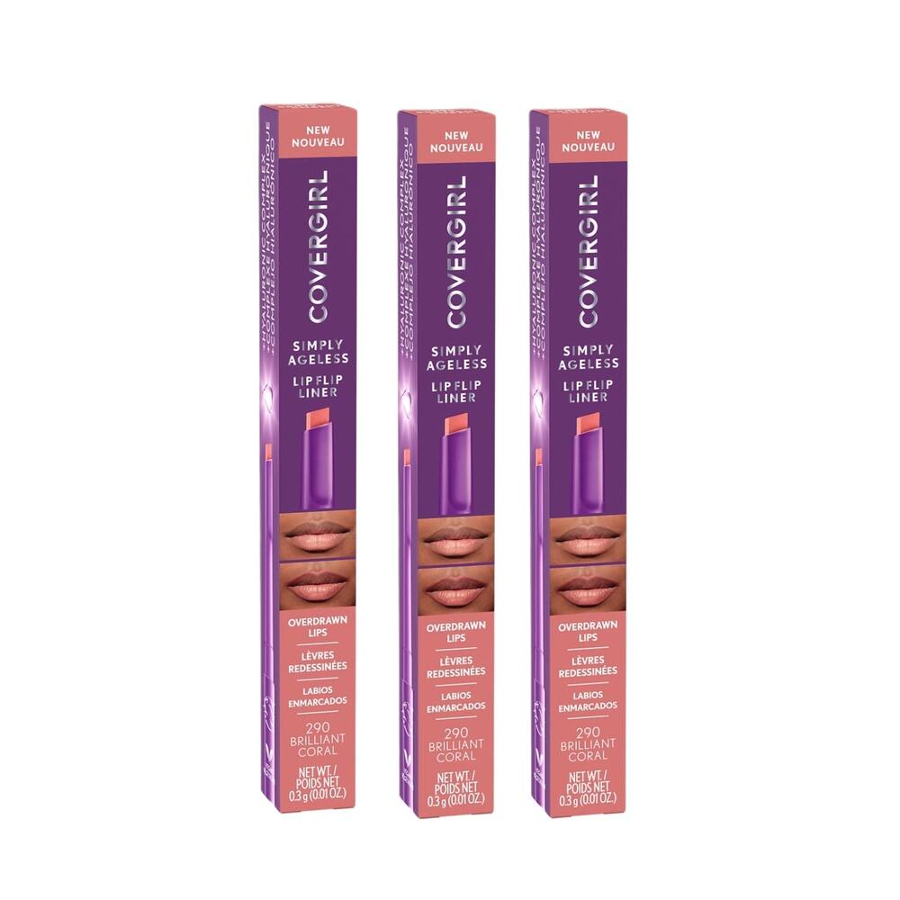 3 Pack Covergirl Simply Ageless Lip Flip Liner 290 BRILLIANT CORAL